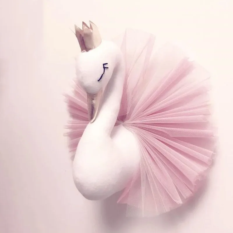 Animal Stuffed Plush Toys Swan Giraffe Elephant Flamingo Head Wall Mount Bedroom Decoration felt Artwork Wall Dolls Photo Props for plush doll anime plush doll