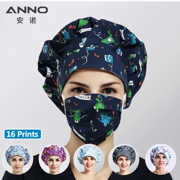 

ANNO brand Cotton Medical Scrubs Caps Dental Women Surgical Caps Cartoon Hospital Nurse Hat Clinic SPA Working Hat Accessories