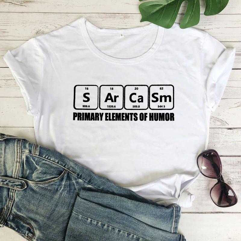 Sarcasm Primary Ele Мужская футболка ts Of Humor Повседневная летняя футболка с круглым вырезом и принтом в виде стола мужские футболки Женская графическая забавная футболка - Цвет: white-black text