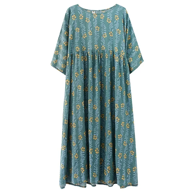 short sleeve plus size cotton vintage floral dresses for women casual loose long sun summer dress elegant clothes 2021 sundress 3