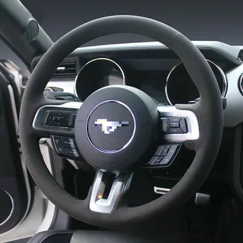 

For Ford Mustang 2015-2019 All Black Suede Leather Steering Wheel Stitch-on Wrap Cover