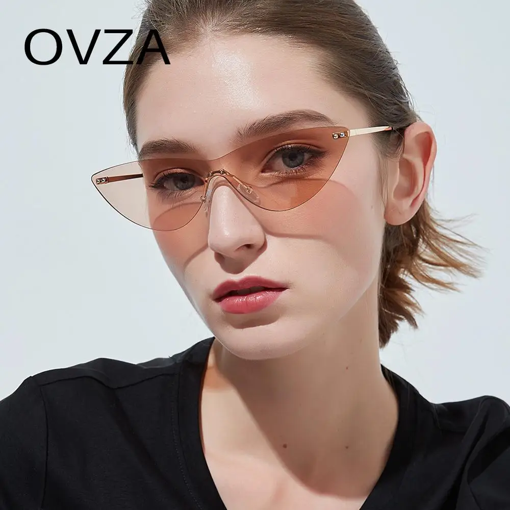 OVZA женские солнцезащитные очки без оправы брендовые дизайнерские узкие очки женские ретро очки «кошачий глаз» S6031
