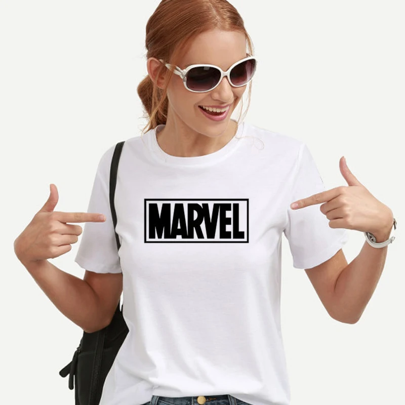 Модная футболка Marvel с коротким рукавом Женская Черная пантера принтом круглым