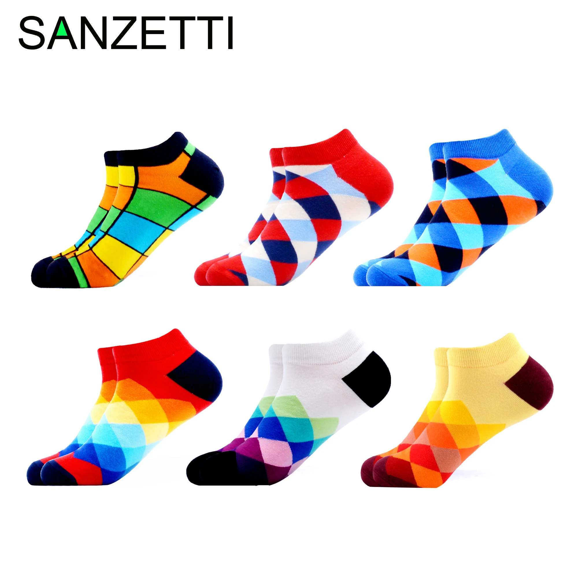 

SANZETTI 6-12 Pairs/Lot 2020 Men Summer Happy Combed Cotton Socks Casual Plaid Striped Diamond Socks Funny Colorful Dress Socks