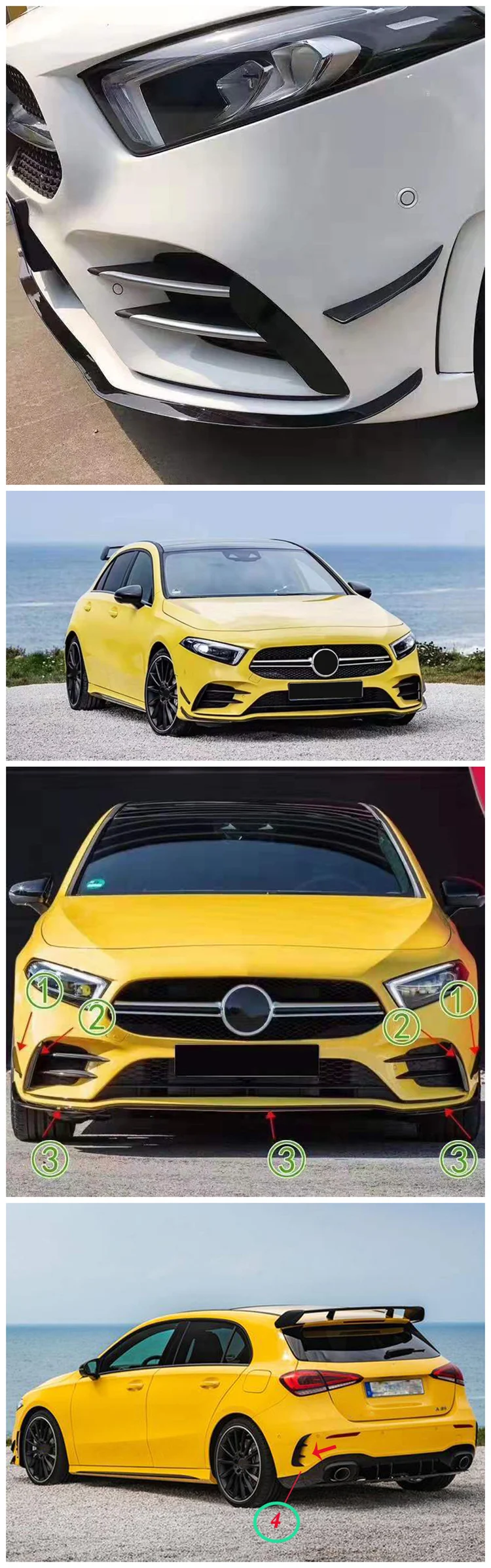 9 шт./компл. ABS черный глянец передняя губа сплиттер наборы для Mercedes W177 2-коробка 3-коробка стайлинга автомобилей задний бампер сплиттер Canard