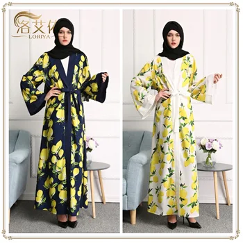 

2020 Long Ramadan Dresss Women Long Muslim Dresses for Girls Muslim Lemon Printed Robe Muslim Ramadan Dress, Printed Robe