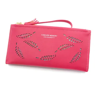 

Women's Wallet PU Leather Purses Female Long Wallets Hollow out Leaves Purses zipper Long Pouch Leaves Purse Card Holders Clutch
