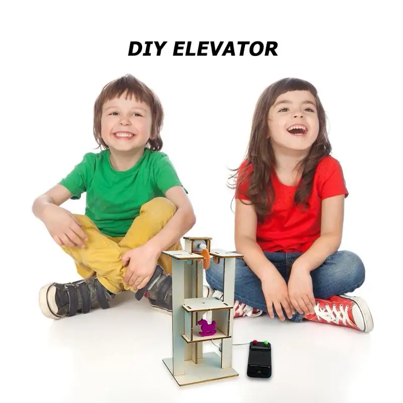  DIY Wood Assemble Electric Lift Elevator Exercise Judgment and Discrimination Kid Science Experimen