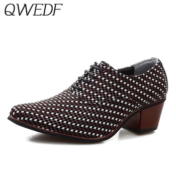

QWEDF 2019 Leather Men Dress Shoes Fashion Pointed Toe High Heels Oxford Shoes Heighten Heels Party Prom Bar Wedding F4-99