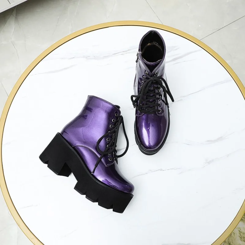 

FXYCMMCQ Autumn and Winter 2021 British Style Side Zipper Platform Boots for Women-604