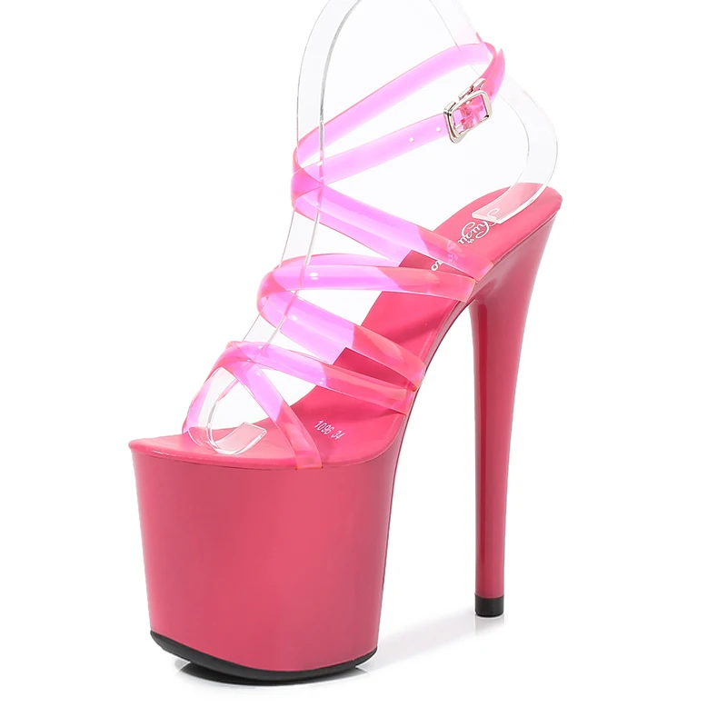 Strap Sandals Platform-Shoes High-Heels Transparent 20cm 15cm Big-Size Women Summer 43