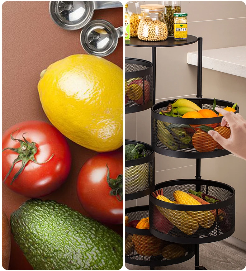 Kitchen Vegetable Shelving Floor Rolling Cart  Storage Rolling Storage-cabinet- Multifunctional Rack