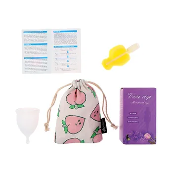 

1Set Reusable Menstrual Discharge Silicone Menstrual Period Cup Valve Women With Spong Brush Bag