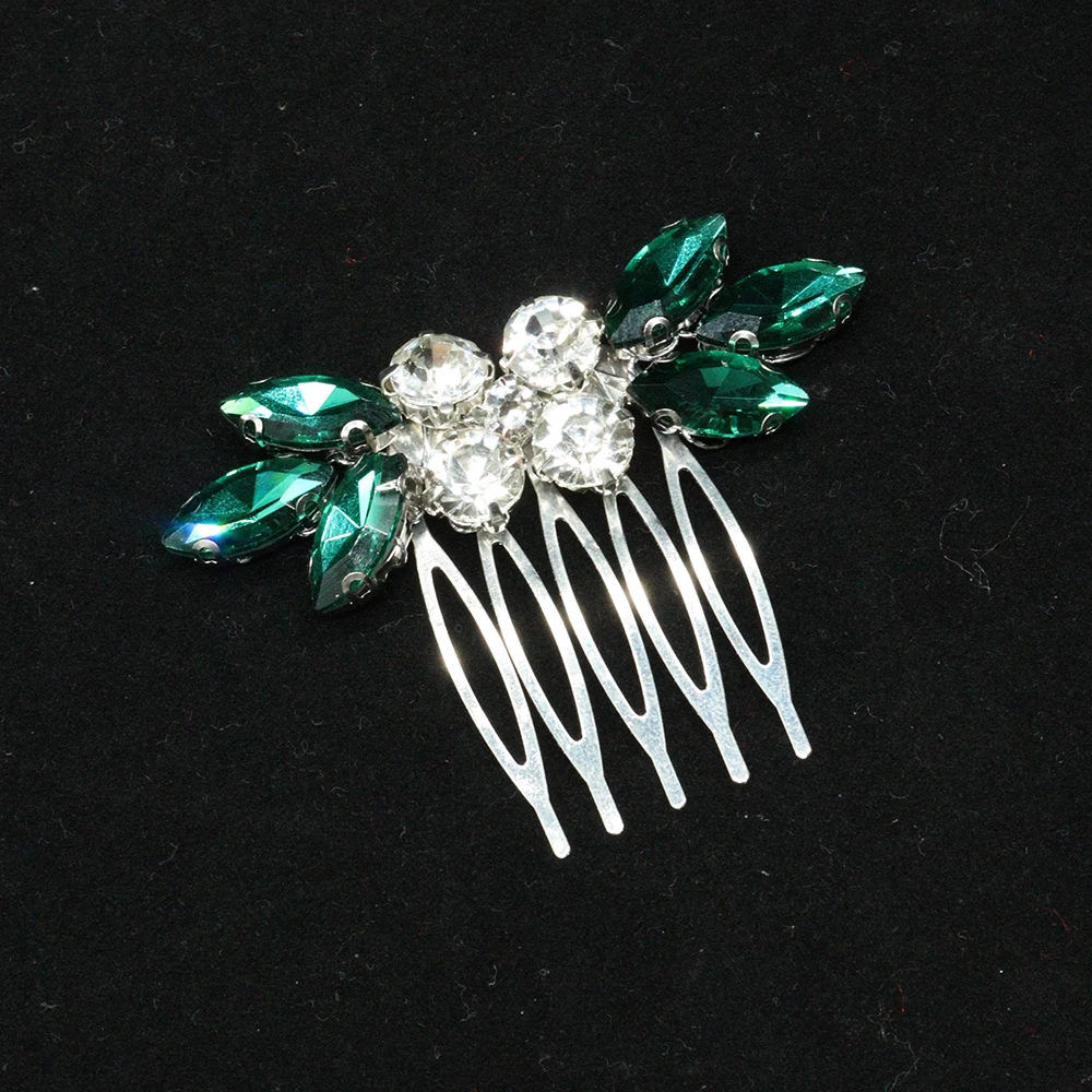Women Rhinestone Hair Comb Silver Casual Hair Clip Emerald Green Jewelry Elegant Tiara Wedding Bridal Accessories