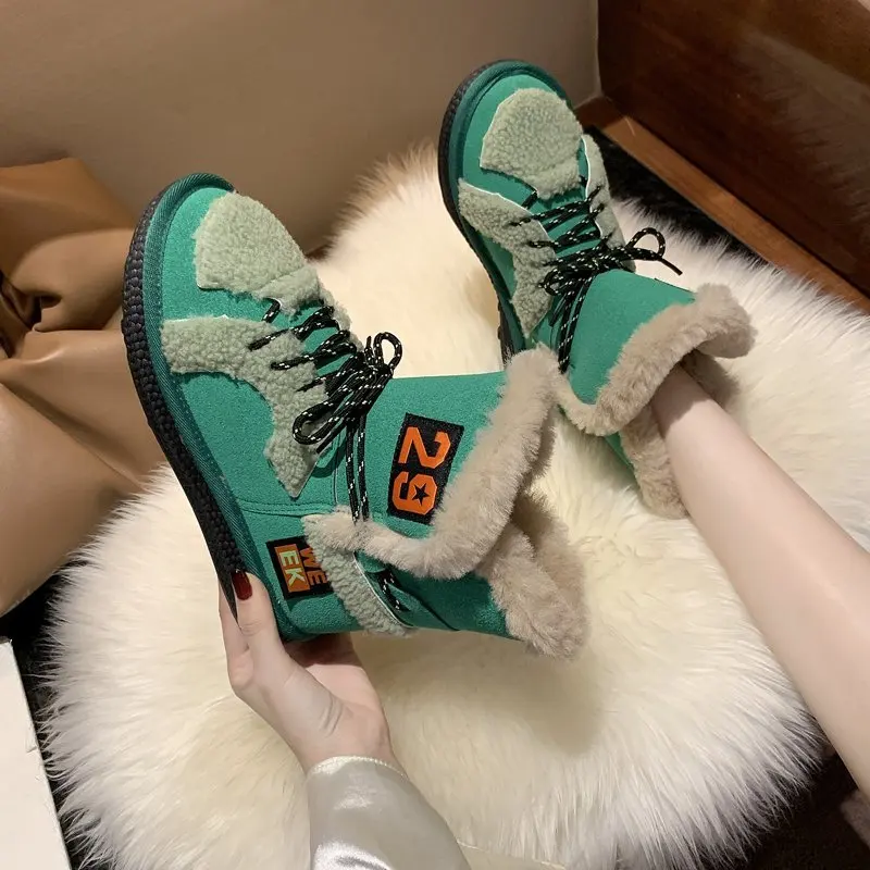 Fashion Winter Snow Boots Women Bling Waterproof Flat Platform Warm Furry Shoes Plush Lace-up Ankle Female | Обувь