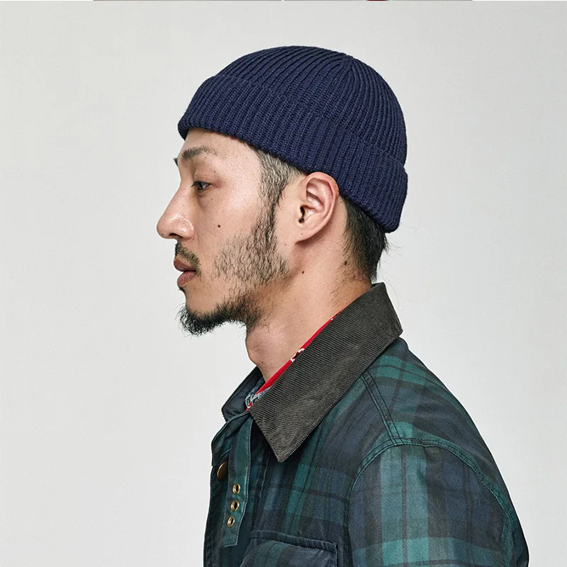 Winter Retro Knit Sailor Cap Solid Color Brimless Hats Hip Hop Beanie Skullcap Street Women Men Casual Unisex Melon Cap Bonnet|Men
