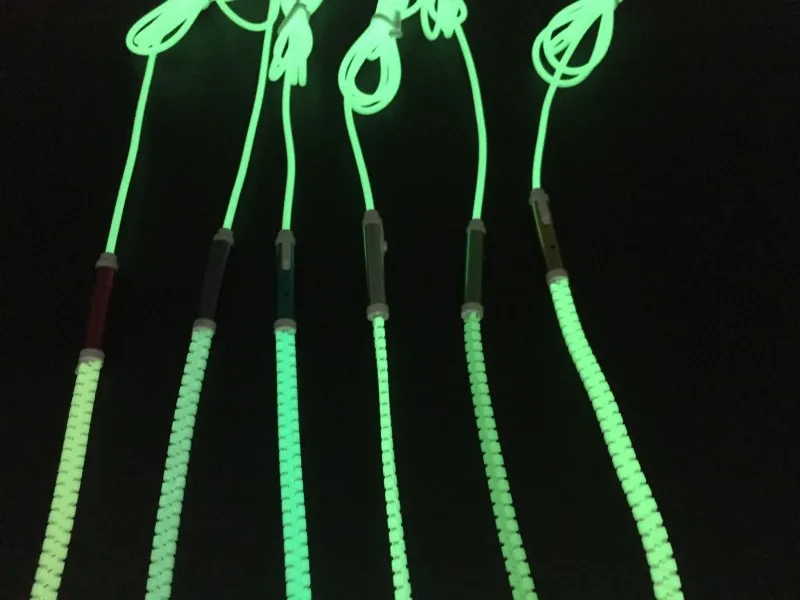 

Zipper Headset Glowing Earphone Luminous Light Metal Zipper Ear Phones Glow in The Dark f with Microphone