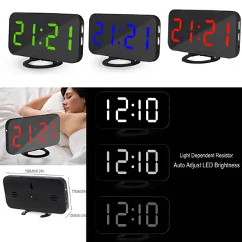 Podwójny cyfrowy zegar LED drzemka lustro budzik czas tryb nocny duży zegar kalendarz z termometrem funkcją drzemki z kablem USB tanie i dobre opinie Budziki Z tworzywa sztucznego SQUARE digital led clock