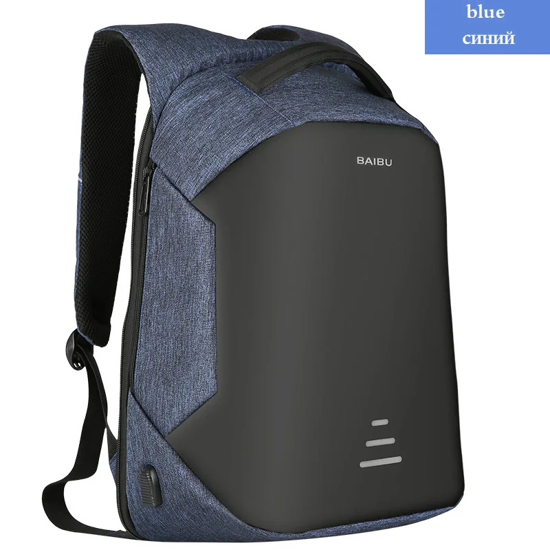BAIBU Новые рюкзаки мужские USB зарядка для ноутбука Противоугонный рюкзак модный дизайн рюкзак повседневный Mochila Повседневная дорожная сумка для мужчин - Цвет: Синий