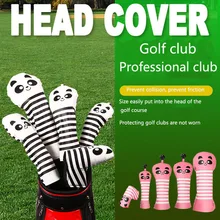 Golf Headcover for Driver Fairway Hybrid Blade Putter Synthetic Leather Waterproof Cute Pattern Golf Wood Head Cover Number Tag