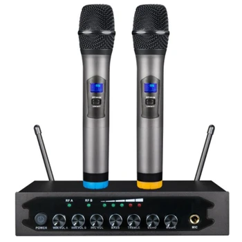 

Karaoke Stage Performance Hip Hop Home KTV X-7 Professional Wireless Dual Microphone System 2 Handheld,US Plug