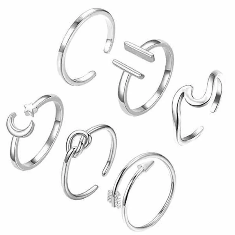 6-bag New silver ring wild temperament woman Xingyue hand jewelry