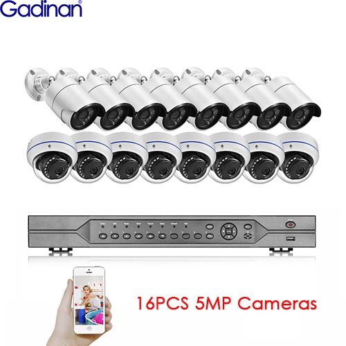 Gadinan 16CH PoE камера NVR система 5MP SONY IMX335 4MP с аудиовходом PoE IP набор камер наружного наблюдения комплект 4 ТБ HDD 2 слота SATA - Цвет: 16PCS 5MP Cameras