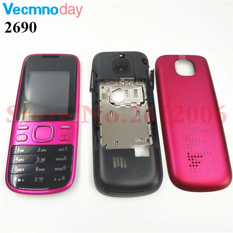 

New Full Housing For Nokia 2690 Front Faceplate Frame Cover Case + Back cover battery door cover + English Keypad + Logo