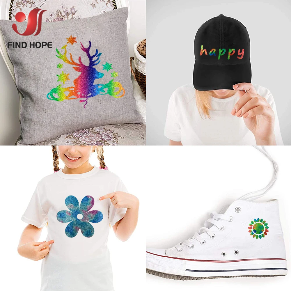 Rainbow Glitter Heat Transfer Vinyl Iron on Tshirts Clothing Film for Cut Cameo Making Design Letter Pattern Hat Craft Decor