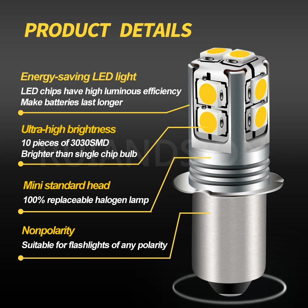 RUIANDSION 1Pcs E10 P13.5S PR2 3030SMD 6000K 4300K ??Maglite 손전등 전구 6V-40V 9V 12V 18V 24V 4D 6D 9D 토치 4-9 셀 600Lm