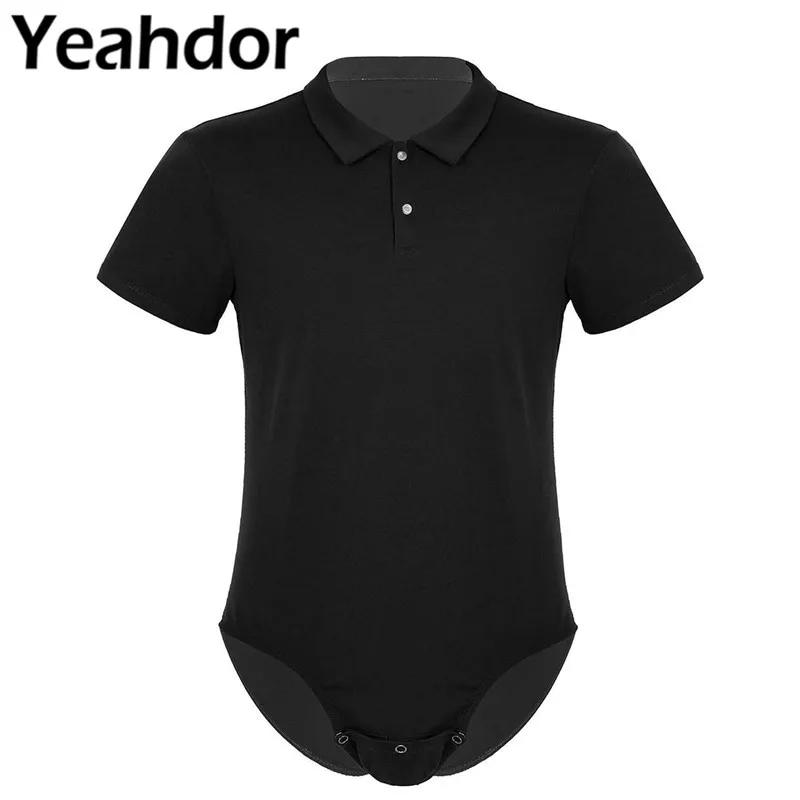 

Short Sleeve Mens Adult Babies Lingerie One-piece Turn-down Collar Press Button Crotch Shirt Bodysuit Cos-players Romper Pajamas