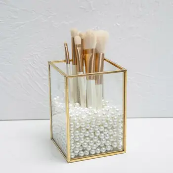 

Makeup Brush Storage Box Luxury Transparent Glass Cosmetics Jewelry Storage Box Container Desktop Decoration Organizer