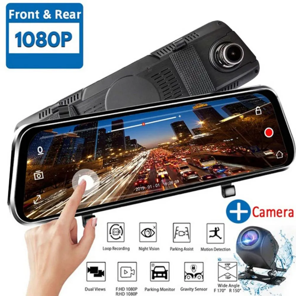 Автомобильное зеркало заднего вида с 10 дюймовым дисплеем Full Hd телескопическим