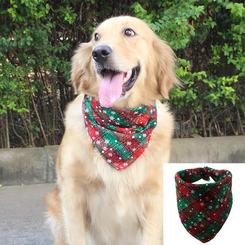 

New Pet Christmas Scarf Dog Bandanas Polyester Plaid Bow Ties Collar Cat Dog Scarf Handkerchiefs Bibs Dog Accessories #h