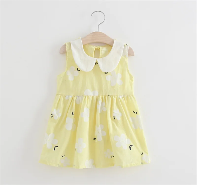 Одежда для девочек; летние детские Платья с цветочным рисунком; хлопковый жилет с воротником «Питер Пэн»; платье трапециевидной формы без рукавов