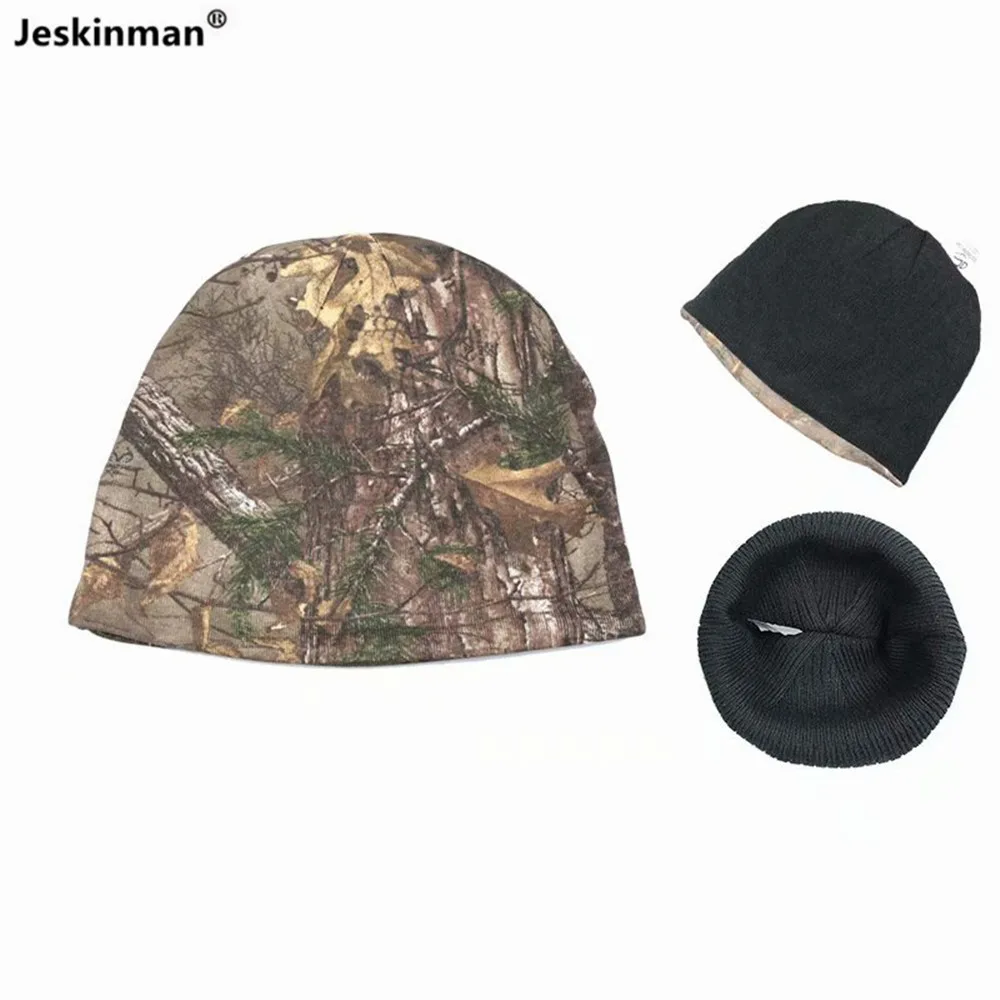 

Double-Sided Wearing Knitting Hat Autumn Winter Keep Warm Hat Bionic Camouflage Hunting Fishing Hat Fold-able Hat