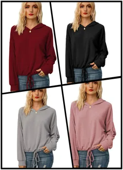 

2020 New European and American Women's Hot Selling Tops Long Sleeve Lace Hooded Women's Hoodie