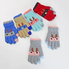 Детские перчатки без пальцев сезон осень-зима; теплая верхняя одежда с принтом с оленем, перчатки для девочек мальчиков дети милые вельветовые «Five Finger», «вязаные перчатки, подарок