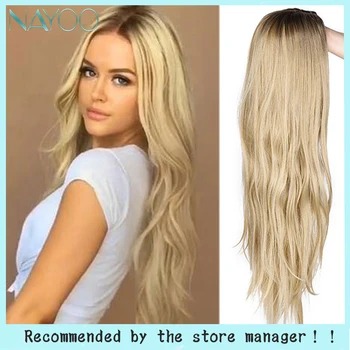 

Nayoo 28inch Wig Long Wavy Ombre Platinum Blonde Synthetic Wigs For Women Daily Party Wigs Two Tone Natural Middle Part Wig