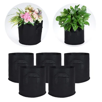 

5Pcs Grow Bags Aeration Fabric Pots with Handles Plant Container Pouch Planting Fabric Grow Bags Pots Planter Raised Garden Bed