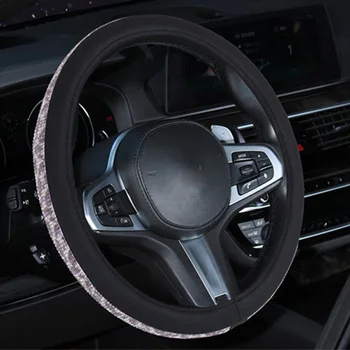 

For Girls Ladies Steering Wheel Cover Interior Thread 1pc PU leather Car Auto Rhinestone