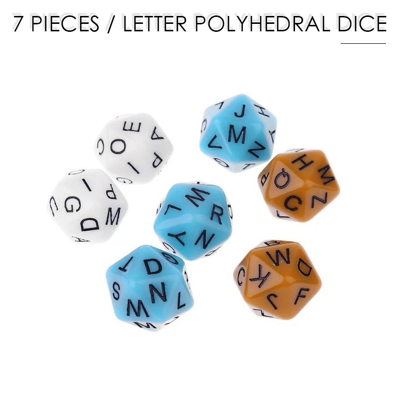 7pcs 20sided English Alphabet Letters Dice 3 Colors Acrylic Dice Board