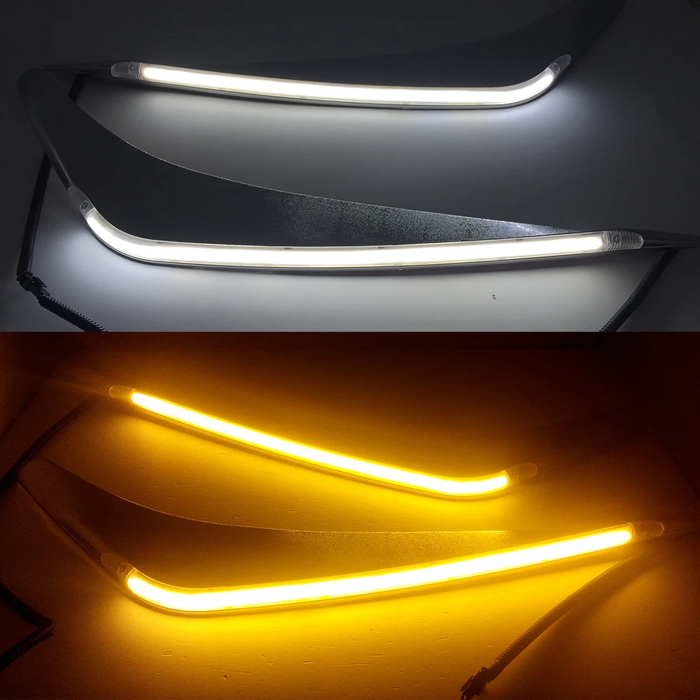2Pcs For Toyota Highlander 2012 2013 LED Daytime Running Light Yellow Turn Signal Relay Car Headlight Eyebrow Decoration - Цвет: White and Yellow