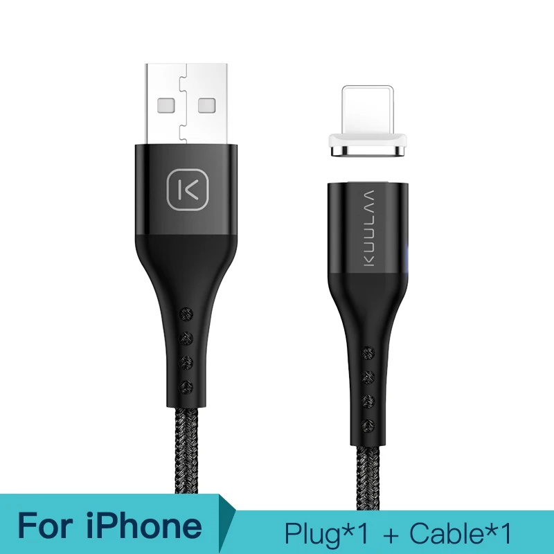 KUULAA Магнитный USB кабель USB C Быстрая зарядка usb type C магнит зарядное устройство Micro USB кабель Быстрая зарядка кабель для мобильного телефона USB шнур - Цвет: Black for iPhone