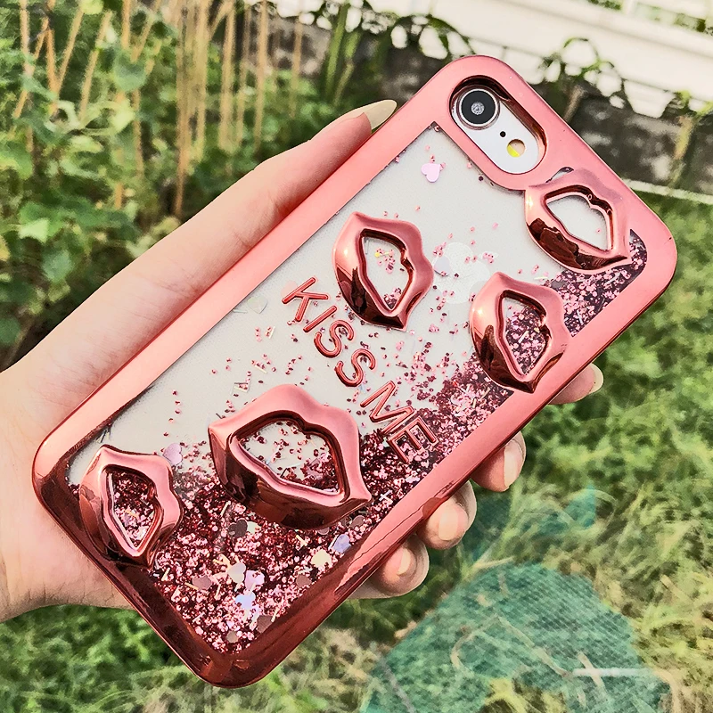 10 шт. для iphone XS max гальванический губы динамичный, жидкий песок чехол для телефона чехол для iphone 7 Plus для iphone 8 задние чехлы