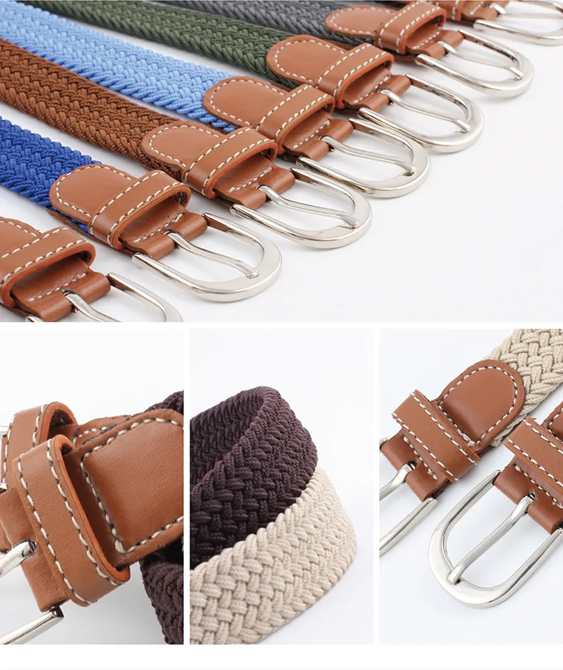 Simple and Stylish Thin Waist Belt Women Casual Elastic Waistband Canvas Buckle Braided Woven Waist Straps Dropshiping-80