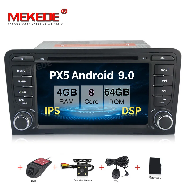 2 Din Автомобильный мультимедийный плеер gps Android 9,0 px5 4+ 64G ips DSPDVD Automotivo для audi A3 S3 RS3 радио dvd-плеер ips экран - Цвет: 64G DVD CAMERA DVR