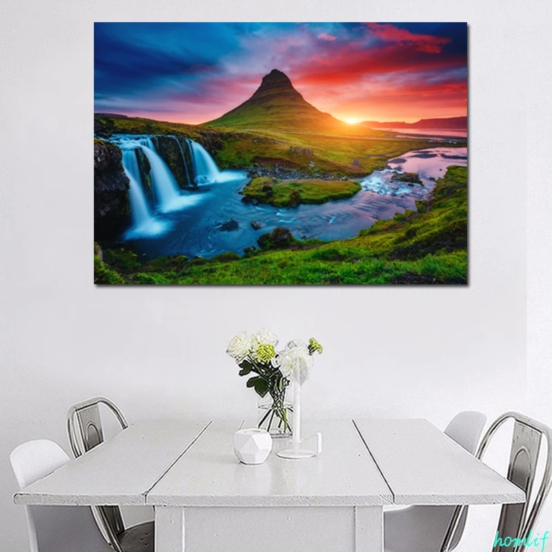 Алмазная вышивка Kirkjufellsfoss осень исландский пейзаж полный квадратный круглый