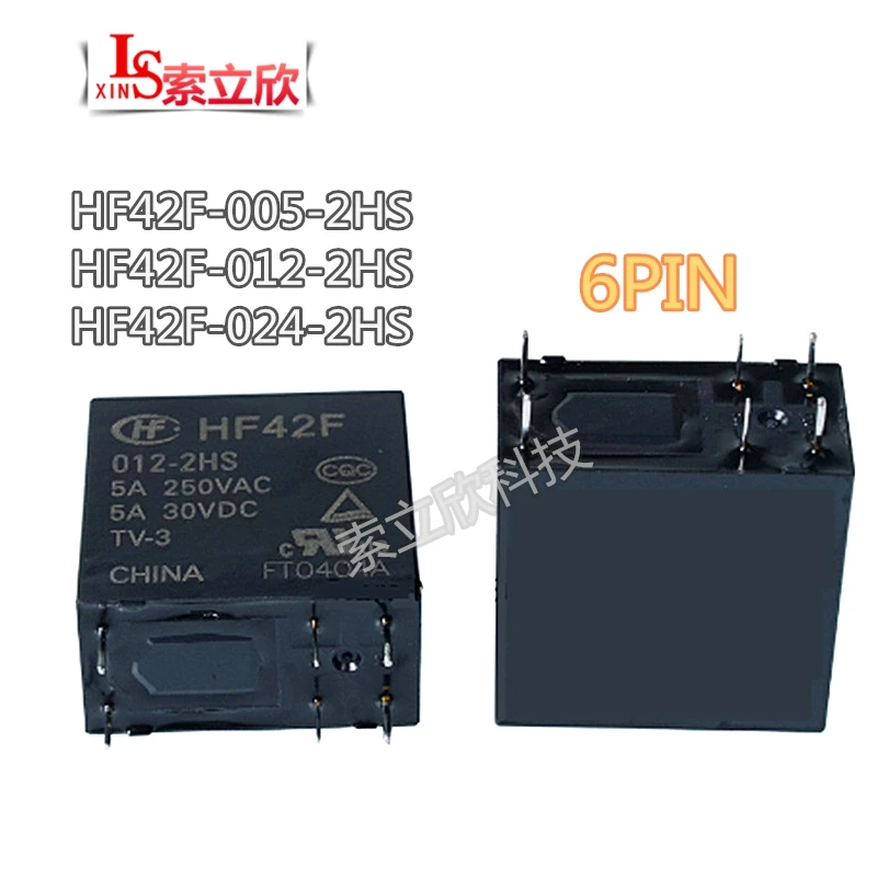 PCS NOVO relé HF42F-005-2HS 10 HF42F-012-2HS HF42F 012 2HS HF42F-024-2HS 5A 250VAC 5V 12VDC 24V 6PIN alta qualidade relé De Potência