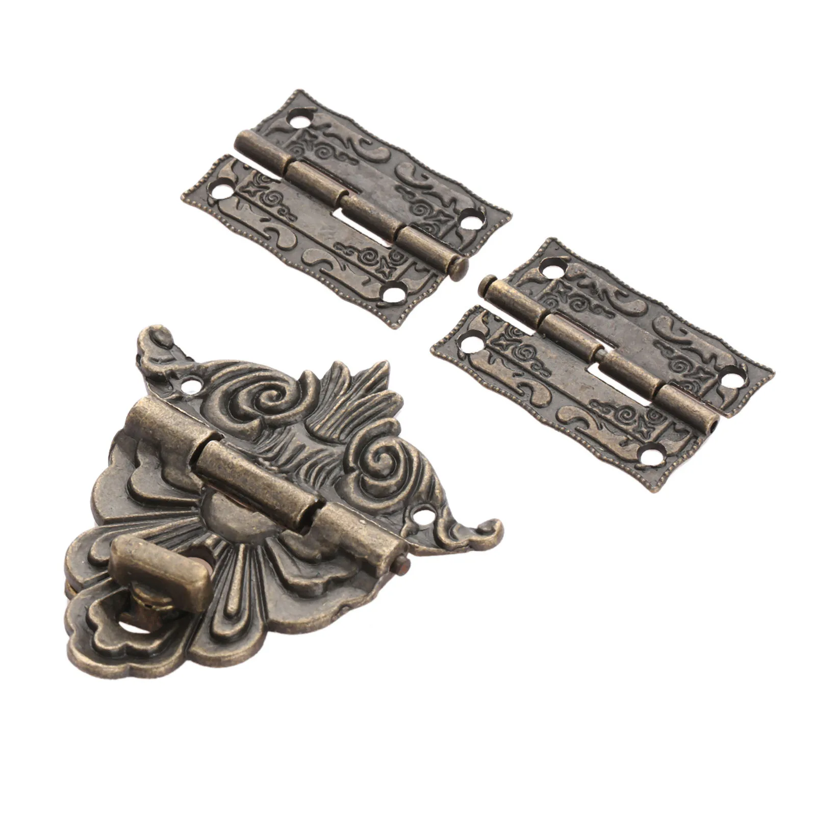 2Pcs Antique Bronze Cabinet Hinges with Jewelry Wooden Box Toggle Hasp Latch Clasp Vintage Hardware Set Furniture Accessories
